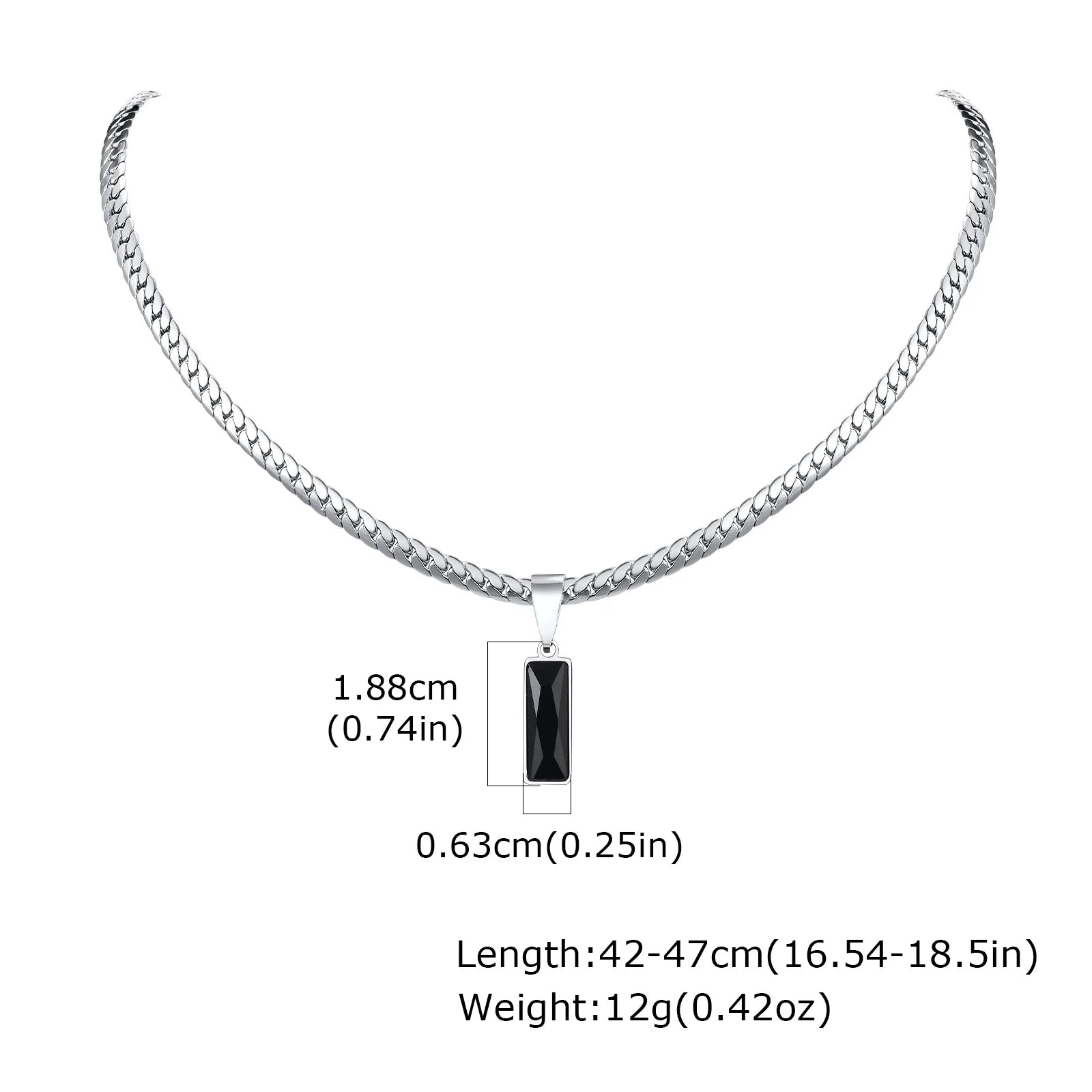 Stylish Mens Geometric Stone Pendent Necklaces,Stainless Steel Flat Cuban Chain Collars,Hip Hop Jewelry