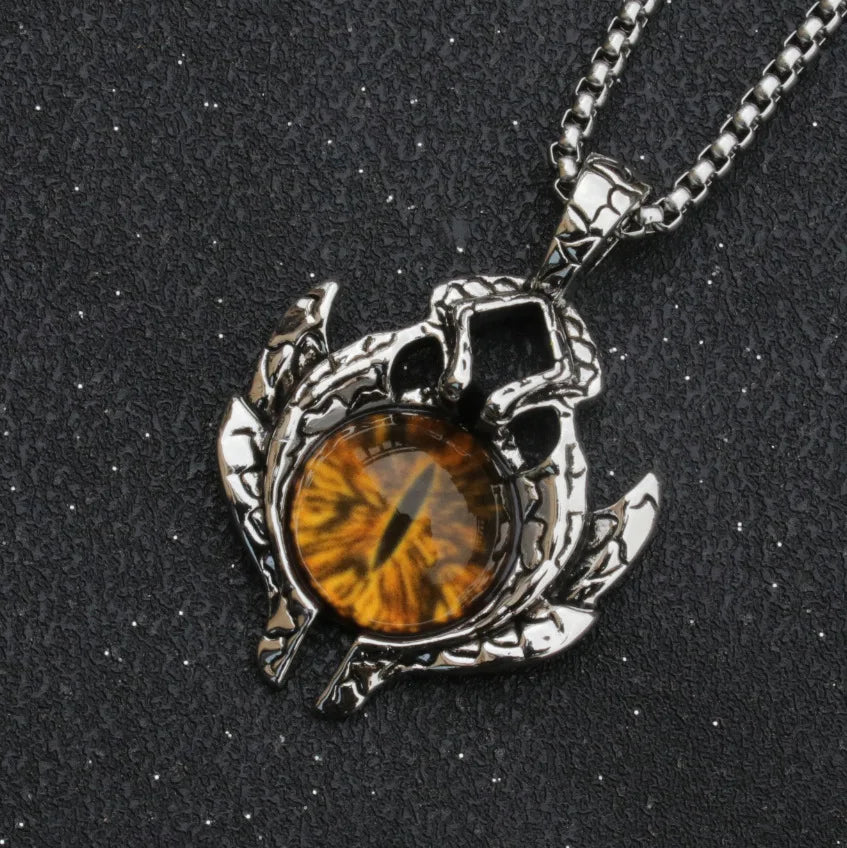 Hip Hop Rock Evil Eye Pendant Necklace For Men Stainless Steel Chain Skull Jewelry