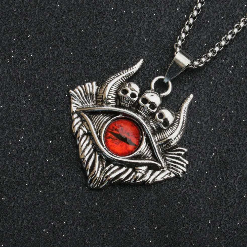 Hip Hop Rock Evil Eye Pendant Necklace For Men Stainless Steel Chain Skull Jewelry