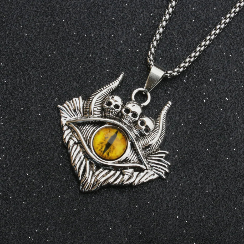 Hip Hop Rock Evil Eye Pendant Necklace For Men Stainless Steel Chain Skull Jewelry