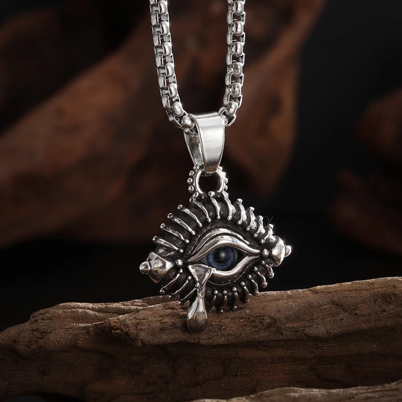 Retro Gothic Blue Evil Eye Protection Pendant Necklace