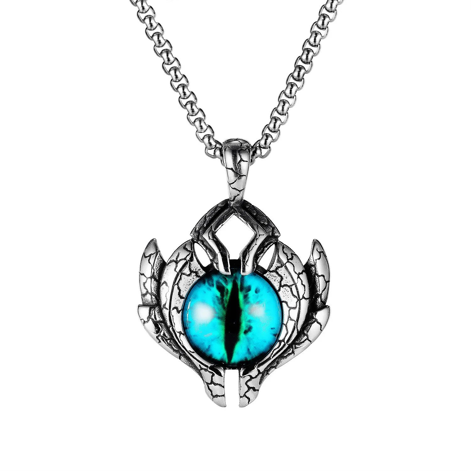 Hip Hop Rock Evil Eye Pendant Necklace For Men Stainless Steel Chain Skull Jewelry