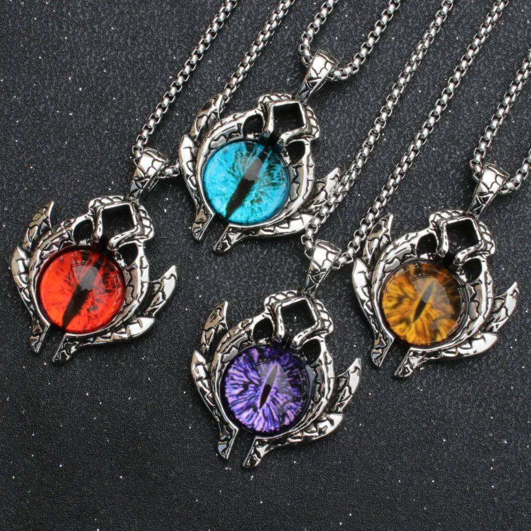 Hip Hop Rock Evil Eye Pendant Necklace For Men Stainless Steel Chain Skull Jewelry