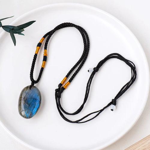 1PC Natural Blue Labradorite Moonstone Healing Gemstone Crystal Pendant Jewelry Necklace